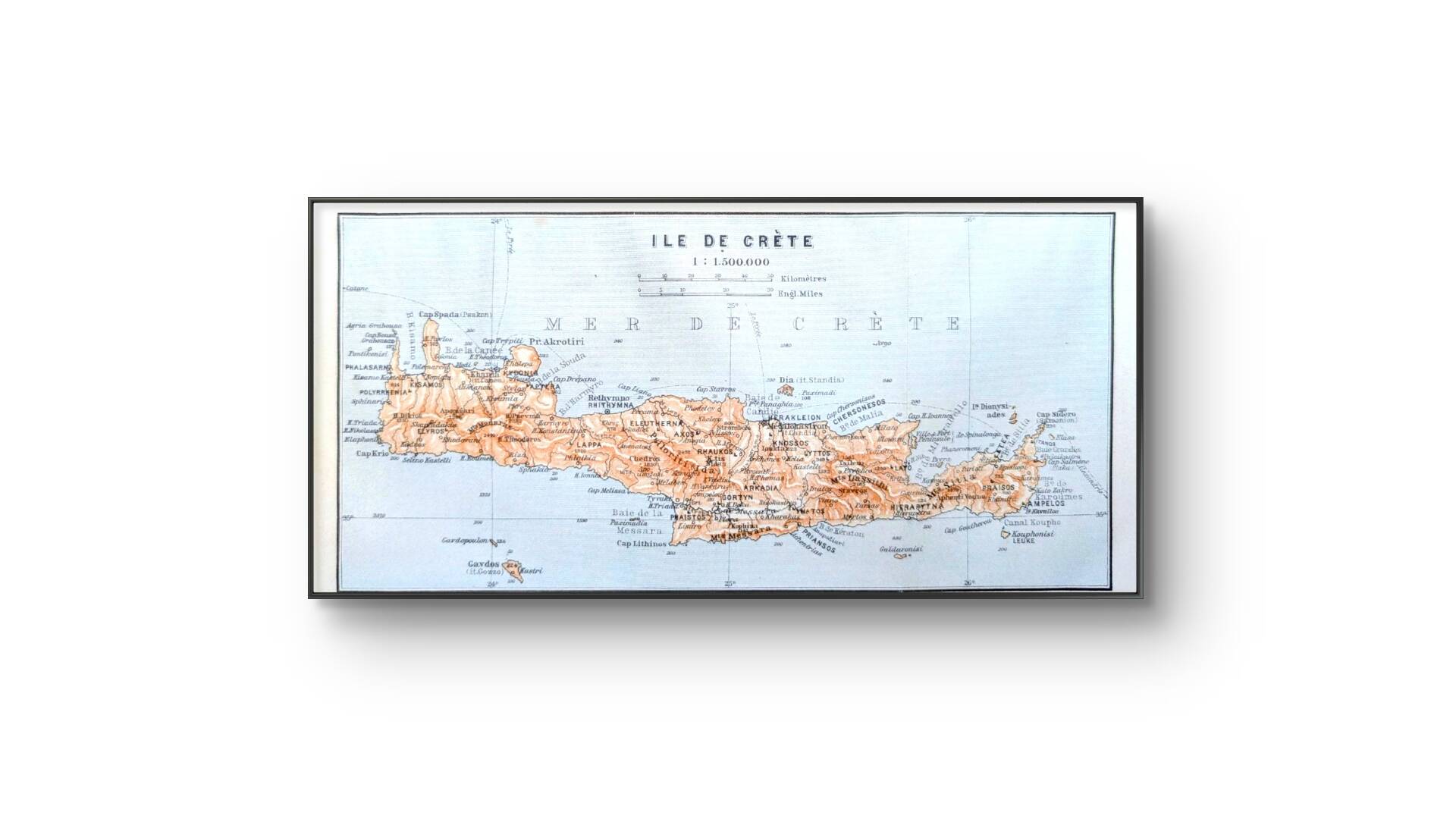 La Crète, Grèce, petit plan original imprimée en 1910.
