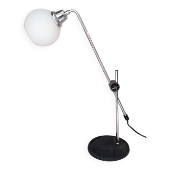 Chrome and white opaline pendulum lamp, 1970.