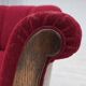 1950s, Danish armchair, red and light grey furniture wool, carved oak wood.