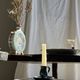 Vintage hand-held candlestick in blue glazed stoneware with floral decoration by Poterie Millian.
