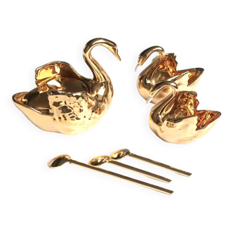 Swan salt shakers in Limoges porcelain, 1950s