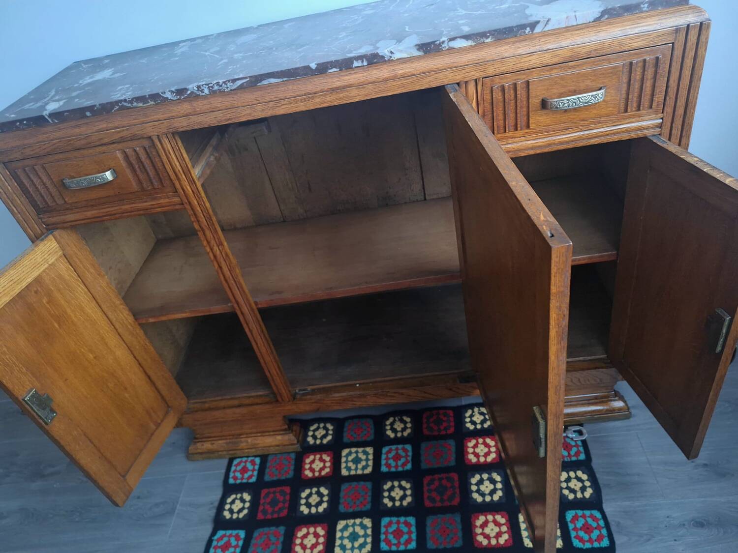 Buffet art déco plateau marbre, meuble vaisselier ancien