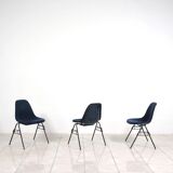 Set of 6 Eames Fiberglass DSX side chairs blue with velvet upholstery