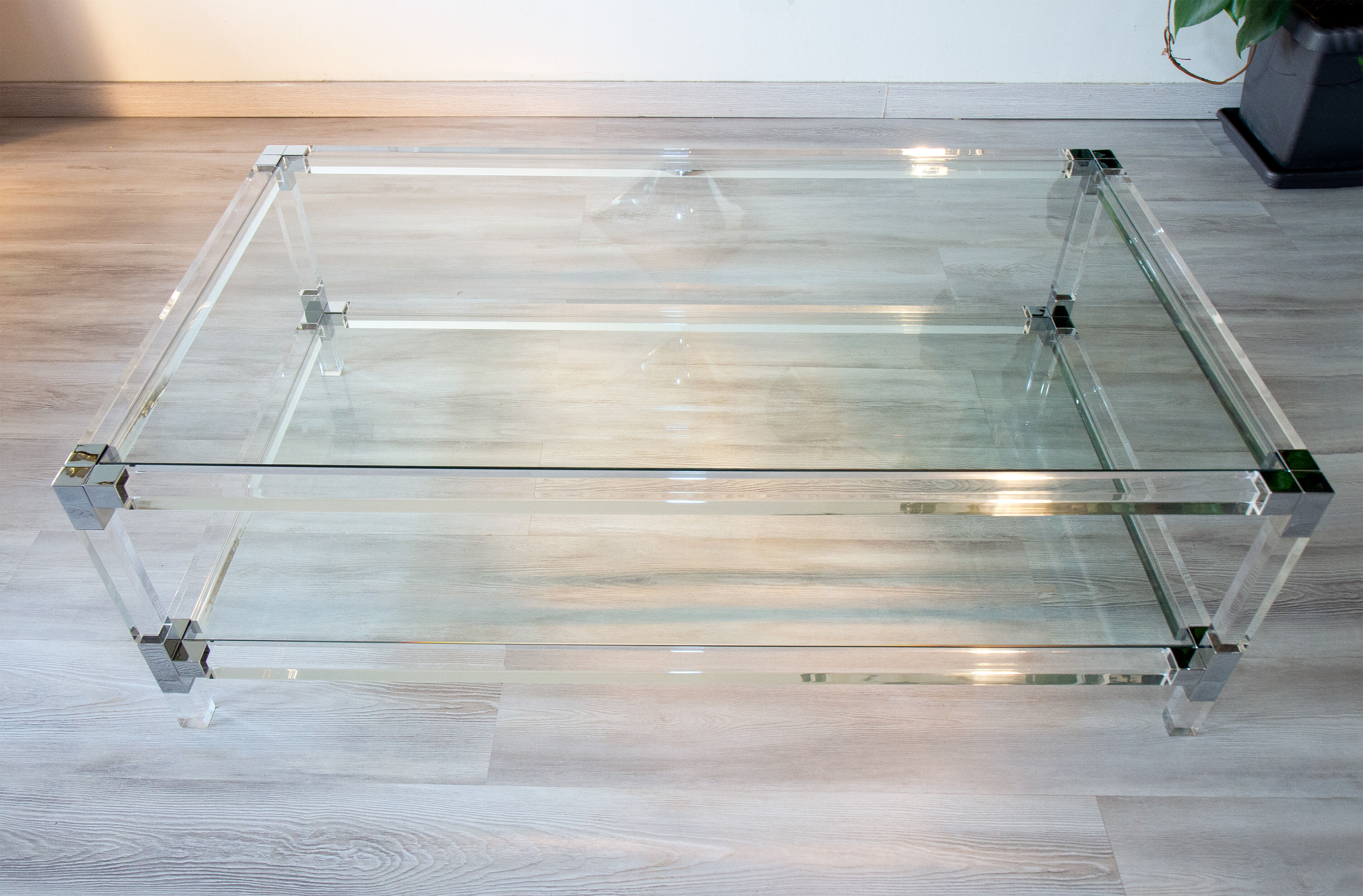 Glass and plexiglass coffee table, 1970-80