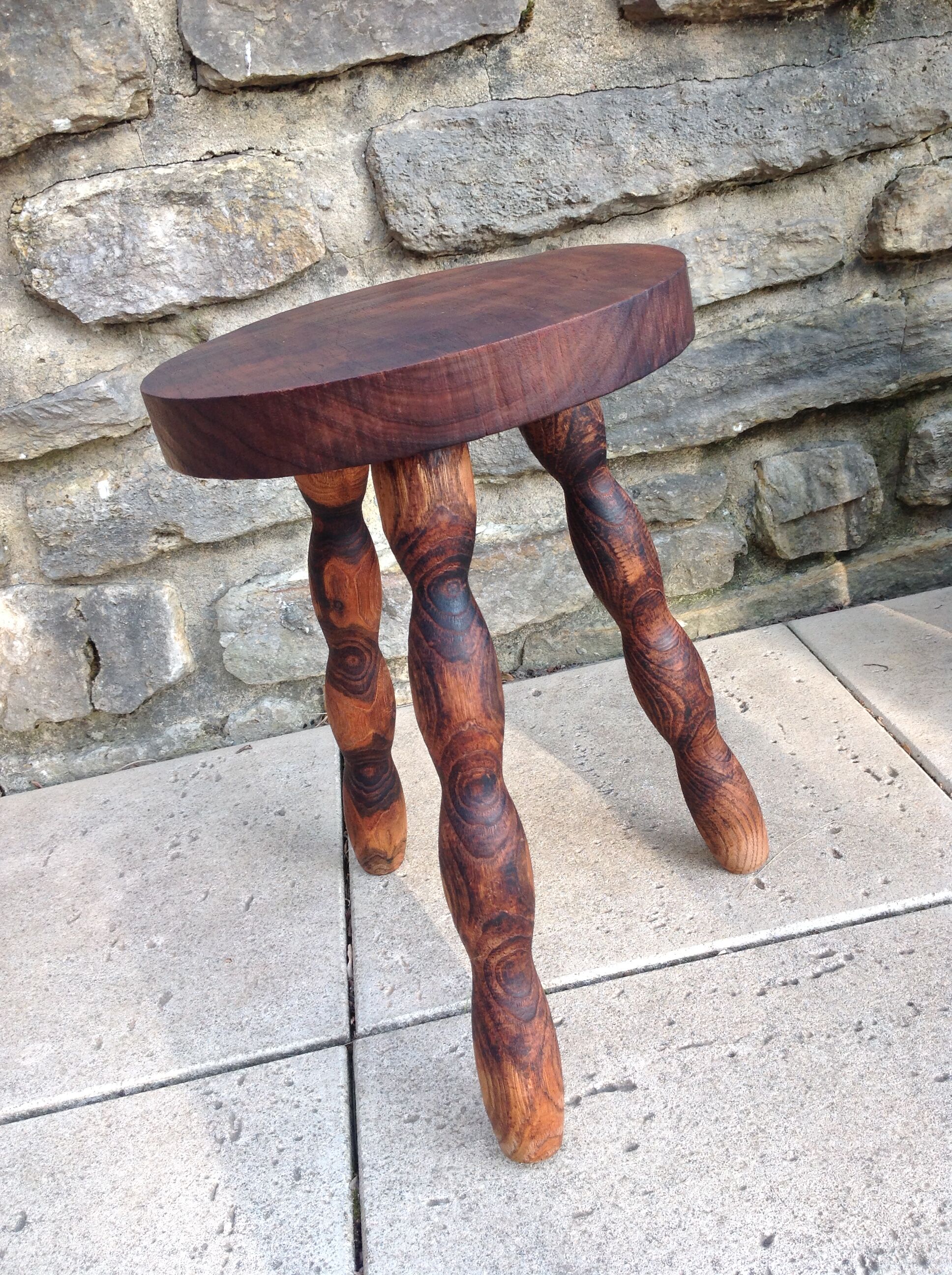 Tripod stool feet "rosary" in vintage wood 60s-70s