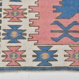 5x6 Blue & Pink Vintage Rug, Handmade Wool Turkish Rug, 141x184Cm