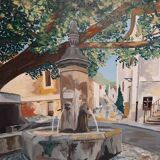 Oil on canvas "The fountain of Flassan at the foot of Mont Ventoux"