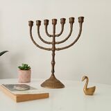 Vintage Hebrew Menorah Candlestick in Solid Brass from the 50s