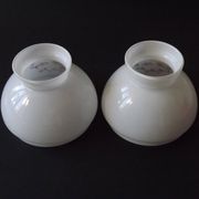 Pair of Vintage White Milk Glass Lamp Shades With Pink Roses & Gold Foliage