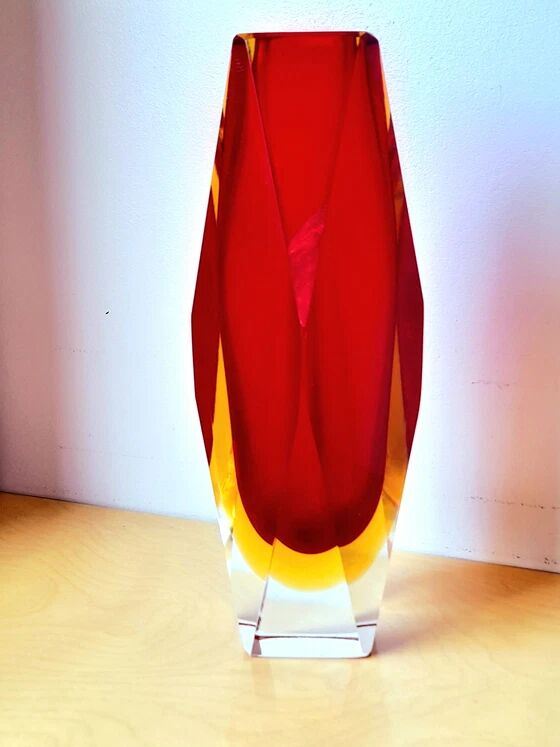 Sommerso vase prism, Flavio Poli, Murano 1970