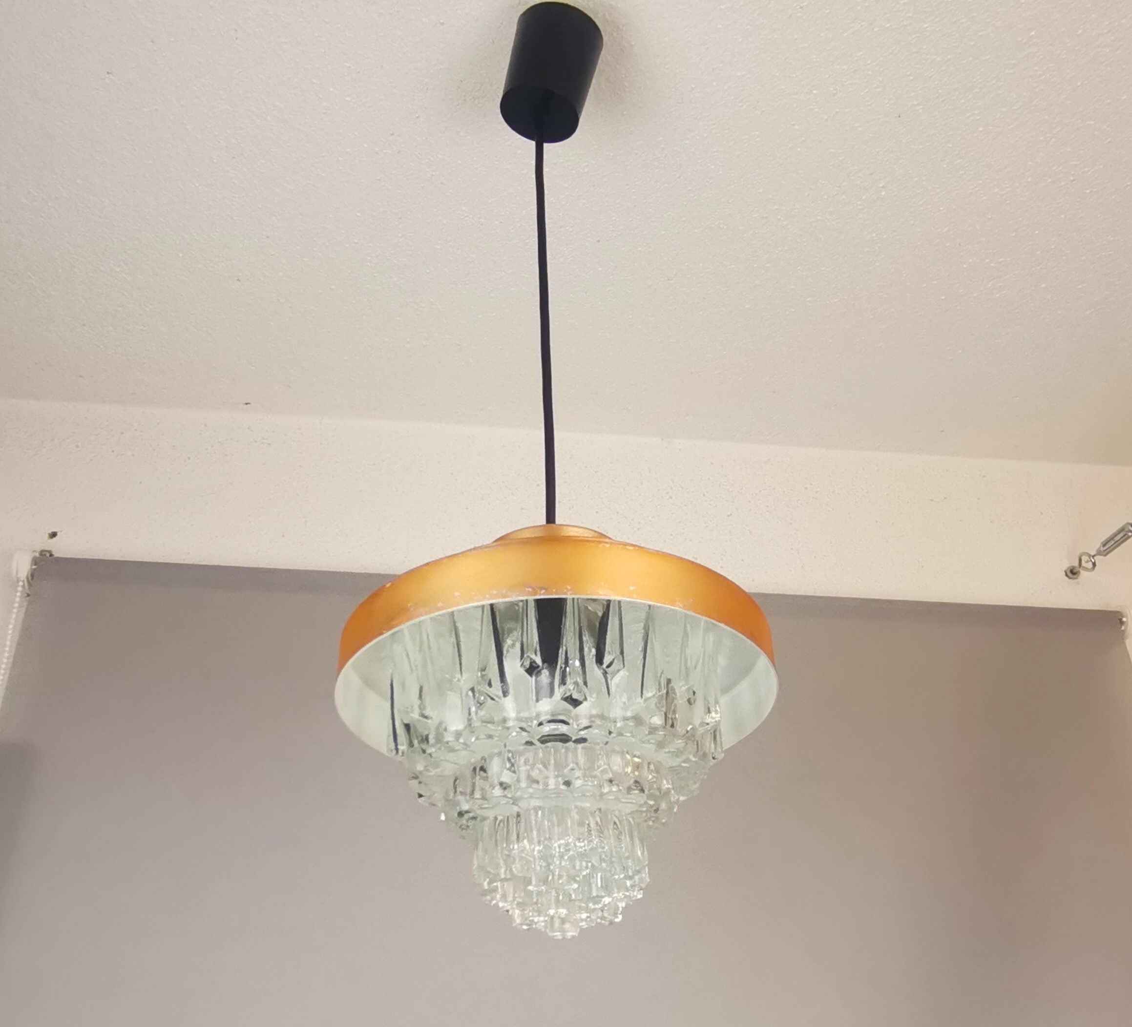 MidCentury Modern clear glass and copper colored aluminium hanging lamp, 1960s