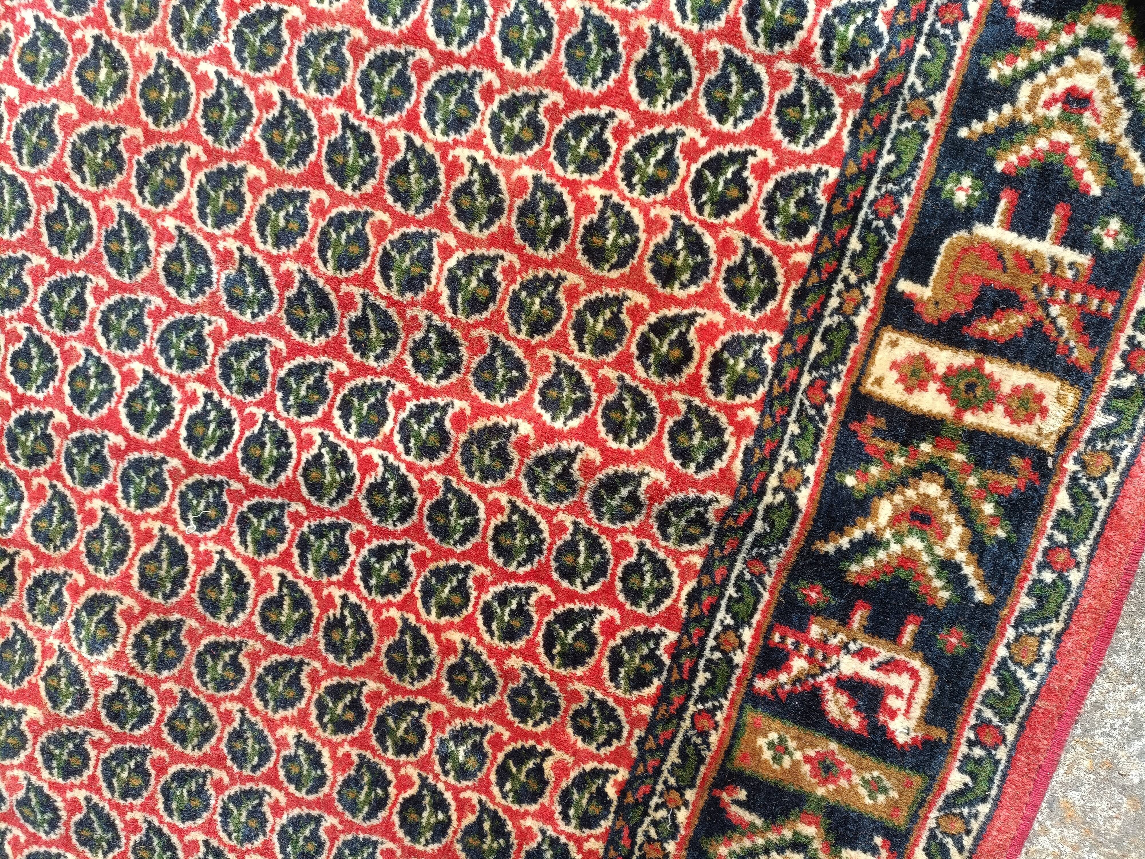 Vintage carpet in bright red background wool, 258x178 cm