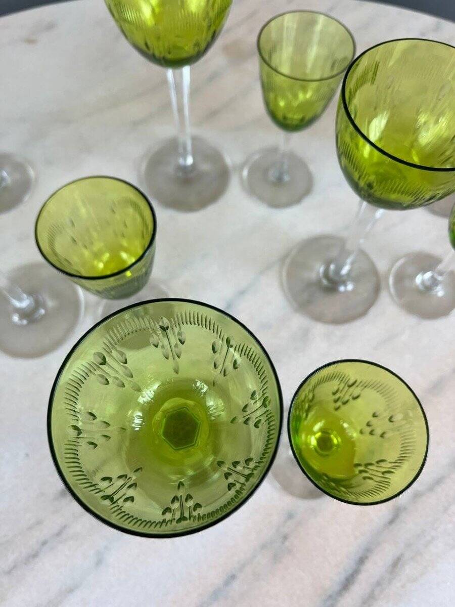 Antique baccarat green crystal glassware set, 20th century