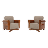 Set of 2 Art Deco Armchairs in Walnut Veneer, France 1930s