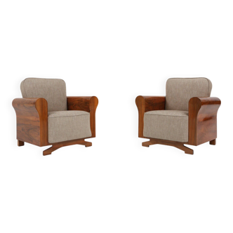 Set of 2 Art Deco Armchairs in Walnut Veneer, France 1930s
