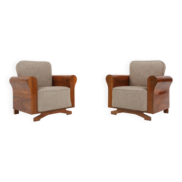 Set of 2 Art Deco Armchairs in Walnut Veneer, France 1930s