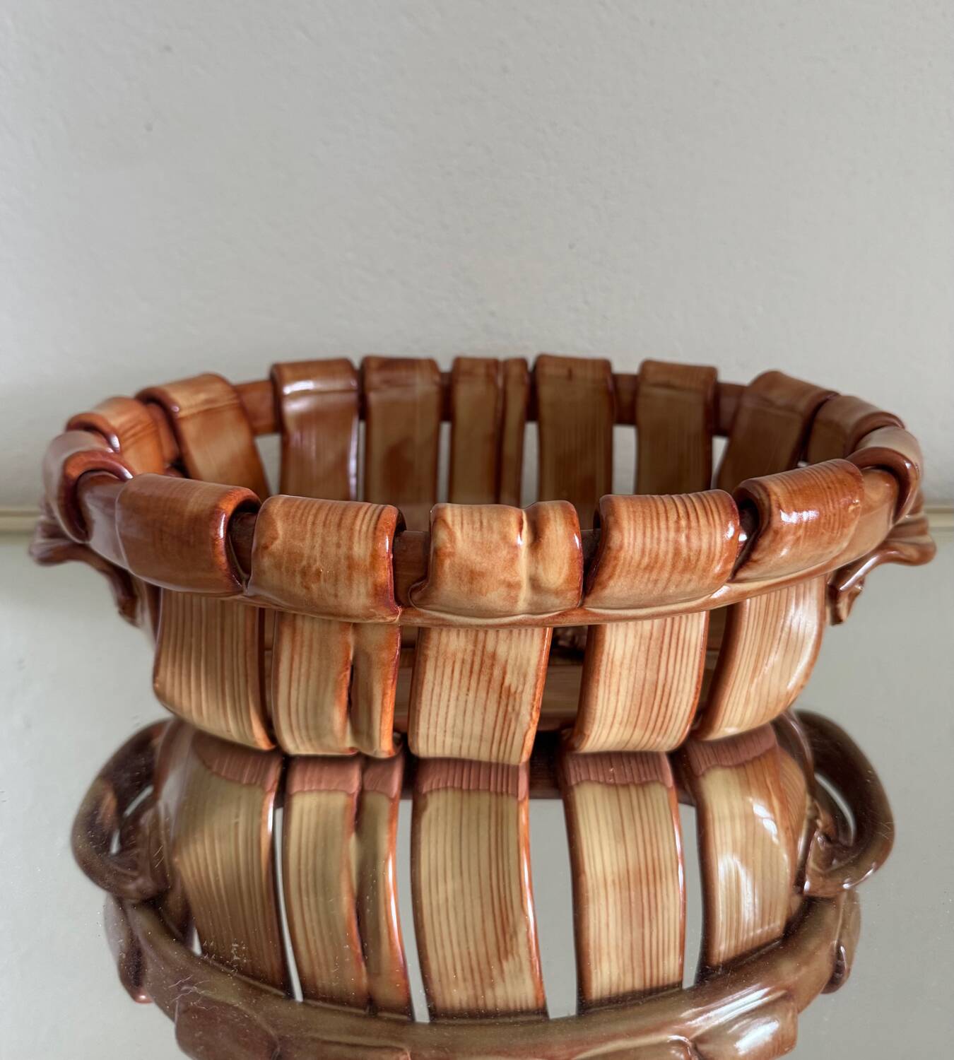 1960s trompe l'oeil ceramic basket