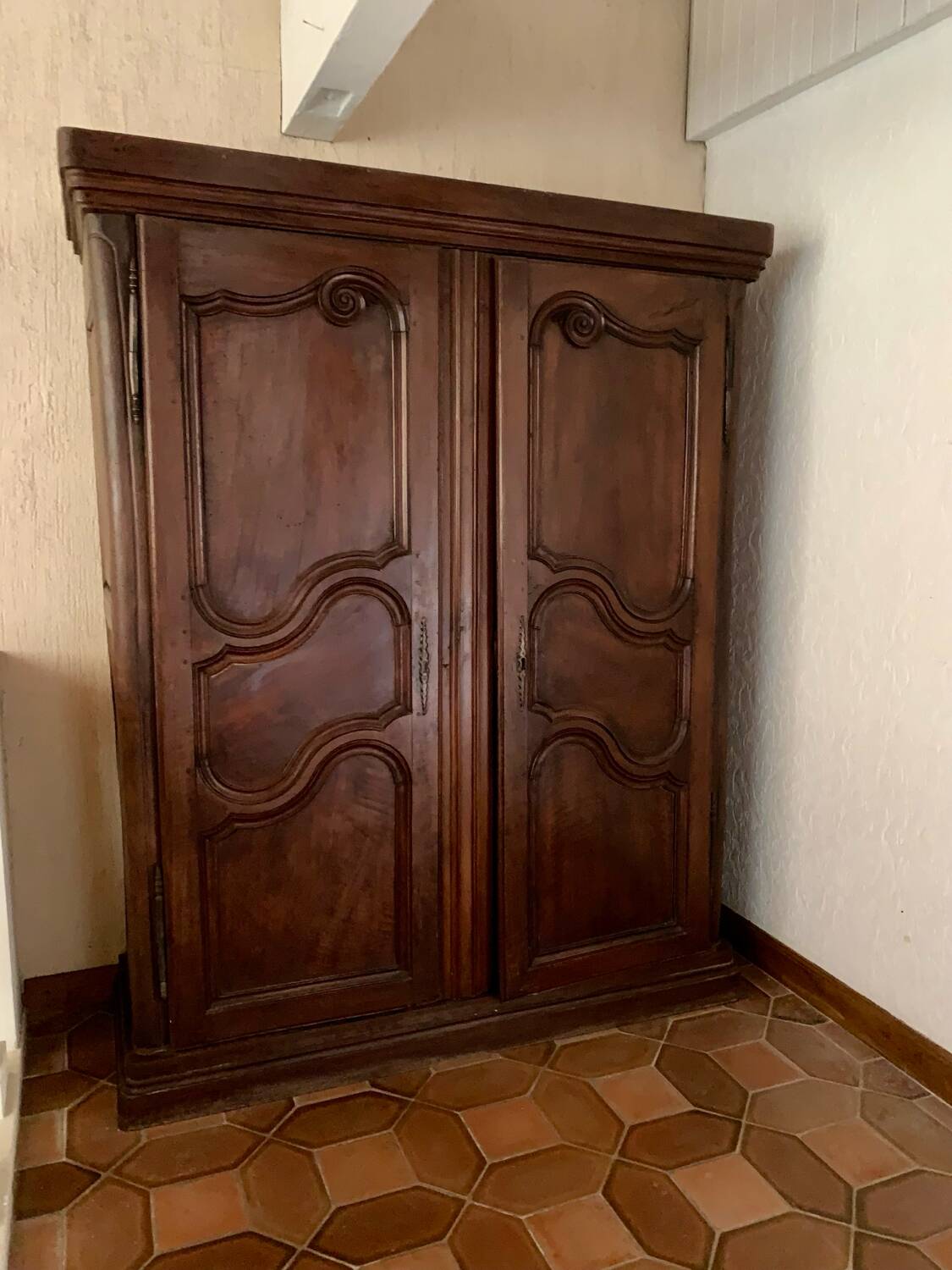 Antique rustic cabinet without bottom - two molded doors