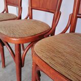 Vintage Italian Bistro Chairs - 1980s Reddish Wood, Brown Fabric - Set of 4