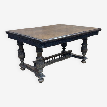 Breton dining room table from the beginning of the 20th century, in oak, with 2 extensions