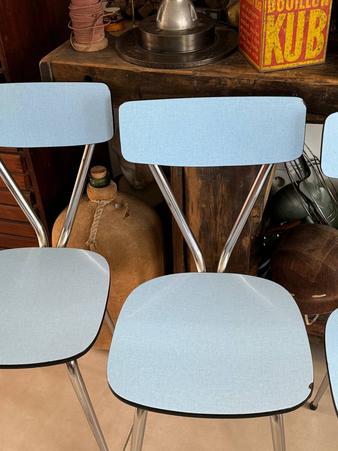 Set of 4 blue Formica chairs