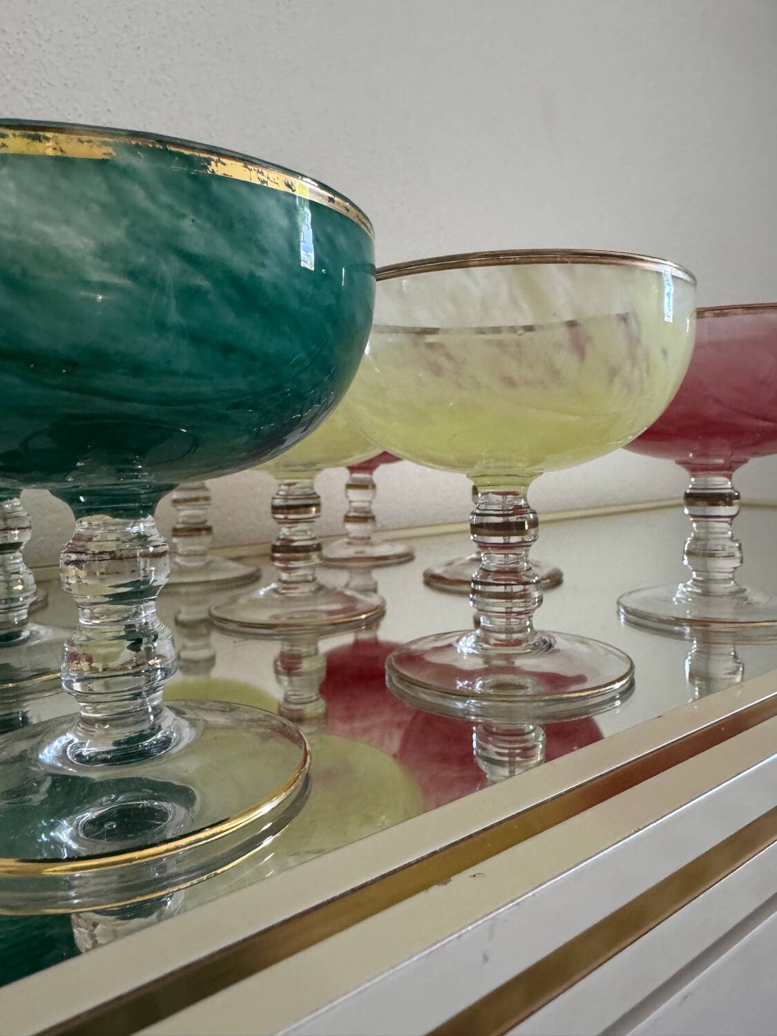 Multi-colored Venetian crystal ice cream cups