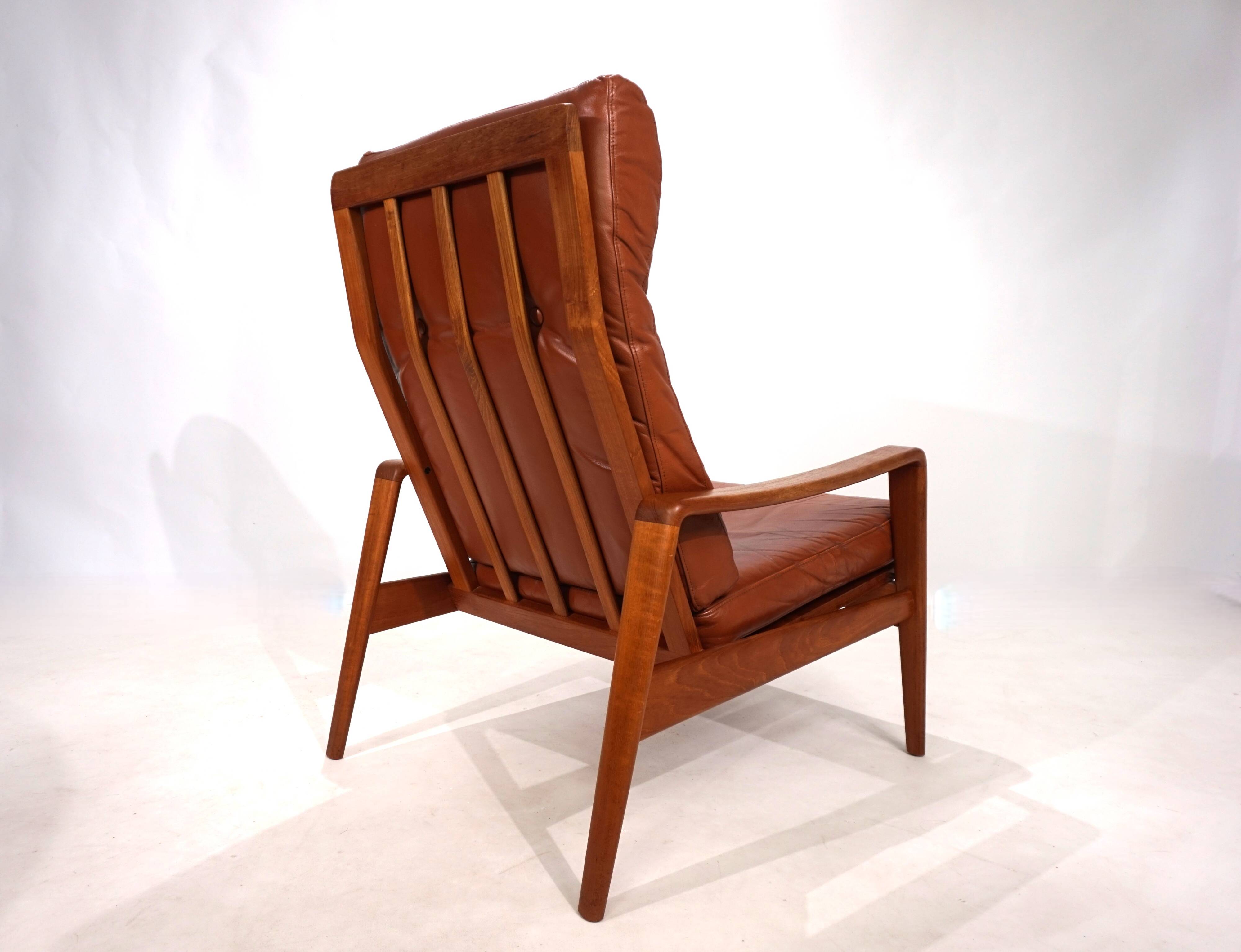 Fauteuil en cuir teck Komfort par Arne Wahl Iversen, 1960