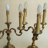 Paire de lampes de table 3 feux en bronze style Louis XV
