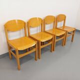 Set of 4 minimalist vintage beechwood chairs from the 80s