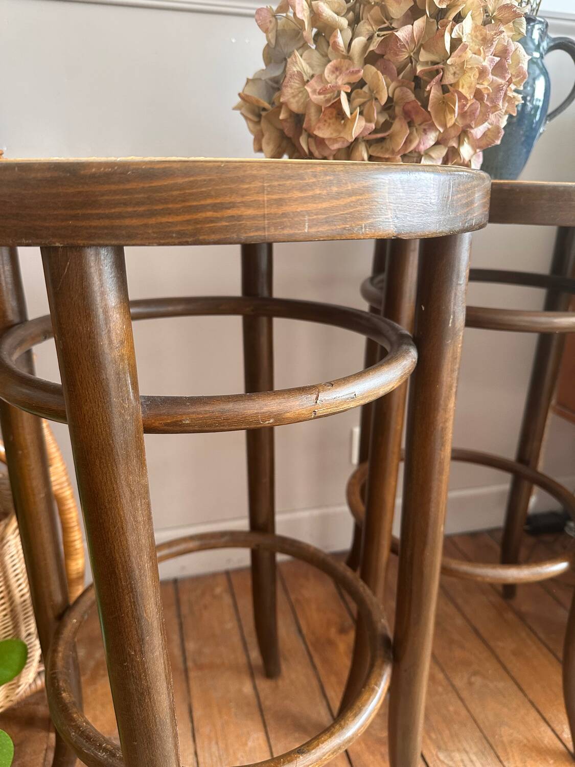 Wooden and cane bistro bar stools