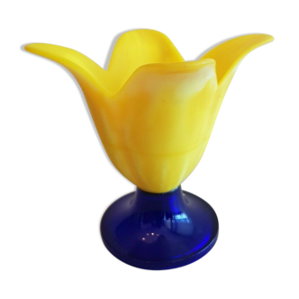 Vase en verre et pâte de verre jaune et bleu