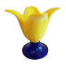 Vase en verre et pâte de verre jaune et bleu