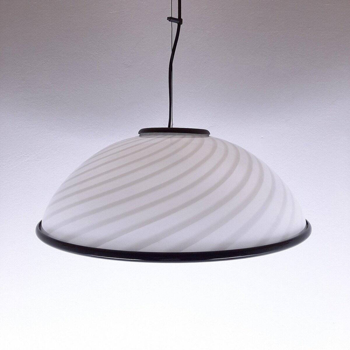 Suspension vintage italienne blanche et noire, années 1980