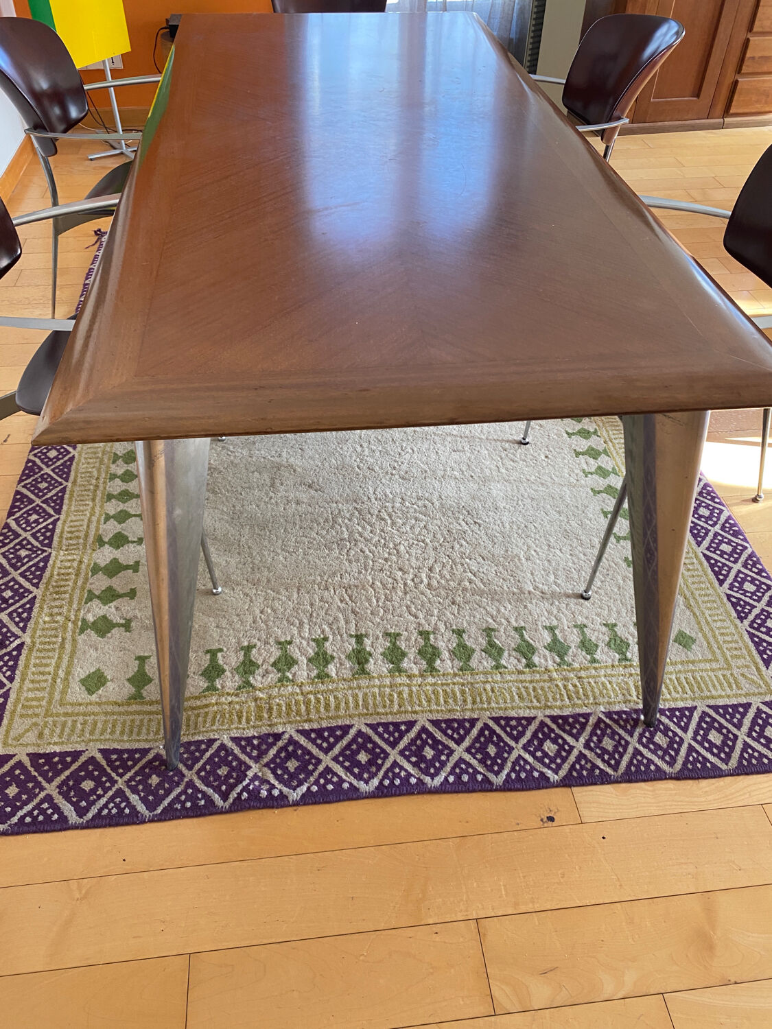 Vintage dining table by Aleph model M-series long by Philippe Starck 1987 African mahogany top