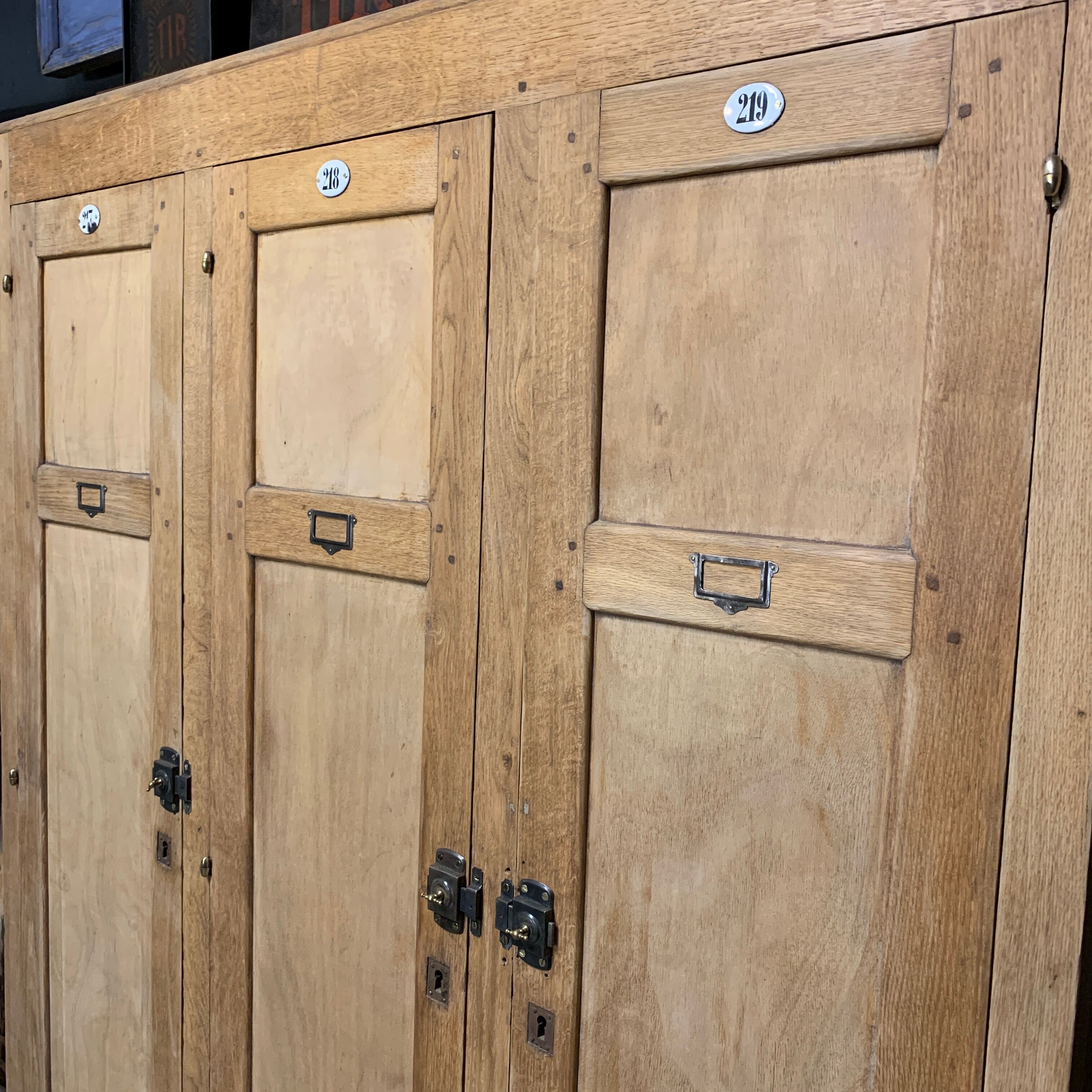 Old industrial cloakroom 1910 in oak and enamelled plate