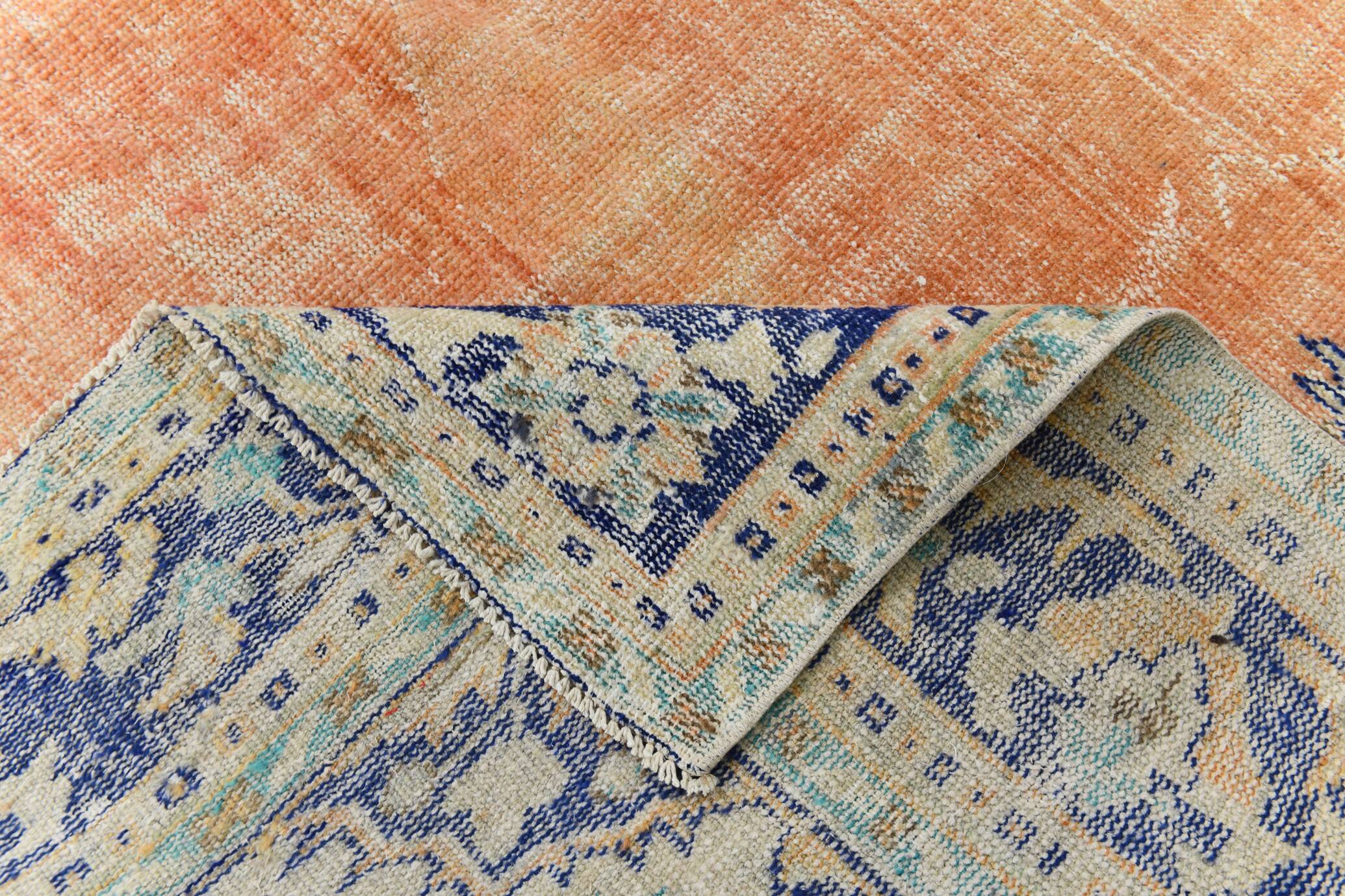 Blue Orange 250x350 cm Carpet, Vintage Large Rug, Turkish Antique Rug.