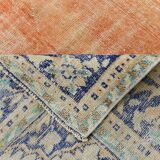 Tapis Bleu Orange 250x350 cm, Grand Tapis Vintage, Tapis Antique Turc.