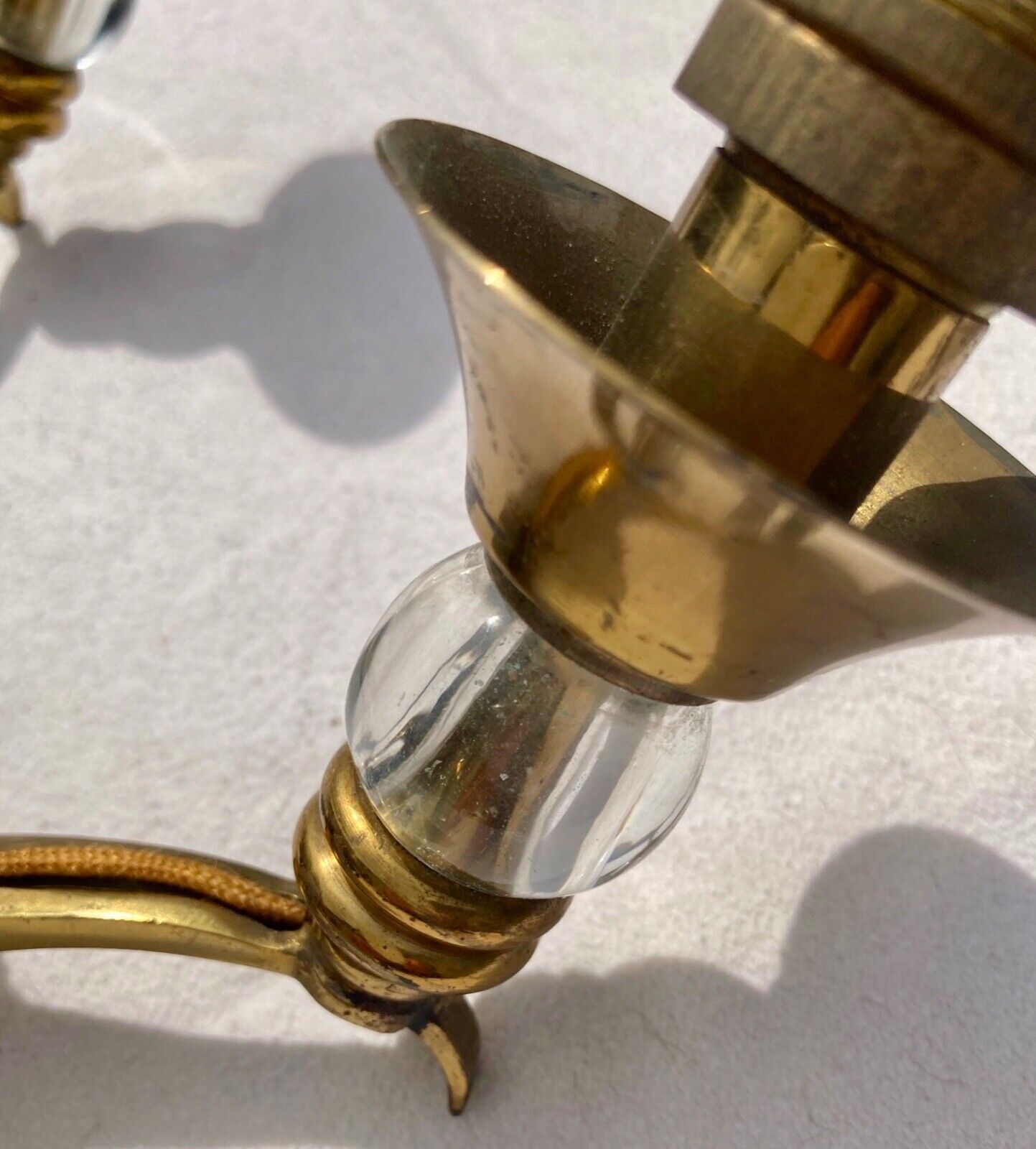 Pair of modernist bronze sconces & vintage crystal balls