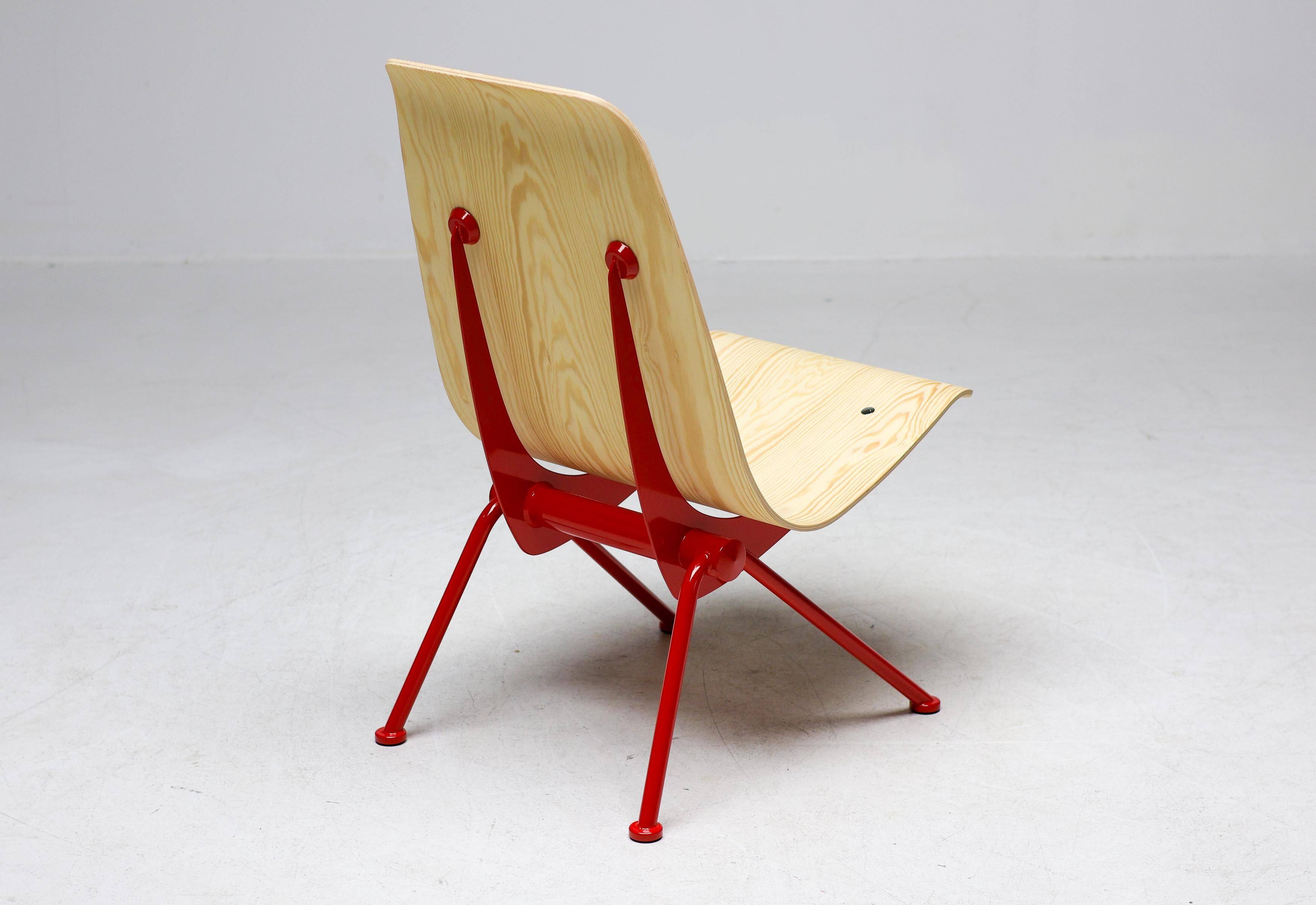 Jean Prouvé "Antoni" chair - Limited edition, red frame / plywood seat
