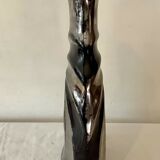 Vase vintage en faïence laquée argenté et noir estampillé