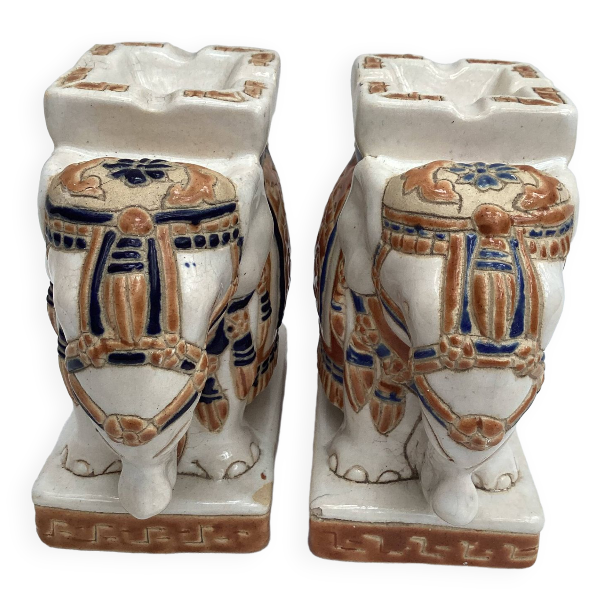 Pair of ceramic elephant ashtrays dimensions: height -14cm- width -13.5cm-