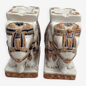 Pair of ceramic elephant ashtrays dimension: height -14cm- width -13.5cm-