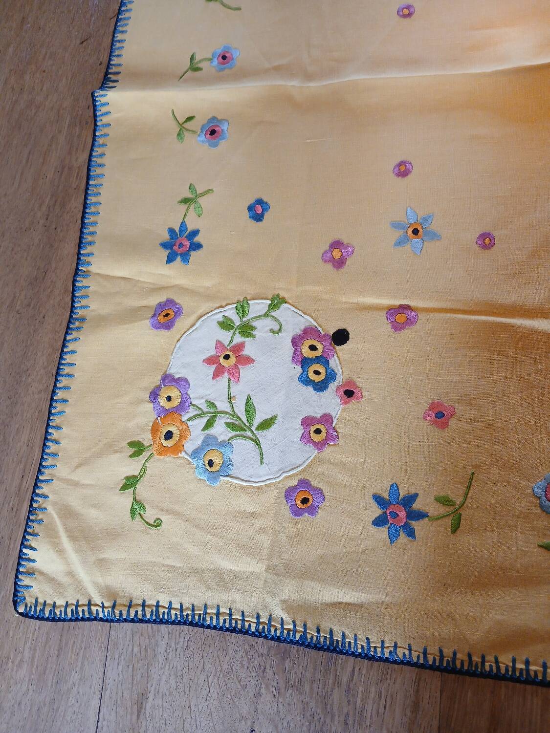 Small antique embroidered tea tablecloth