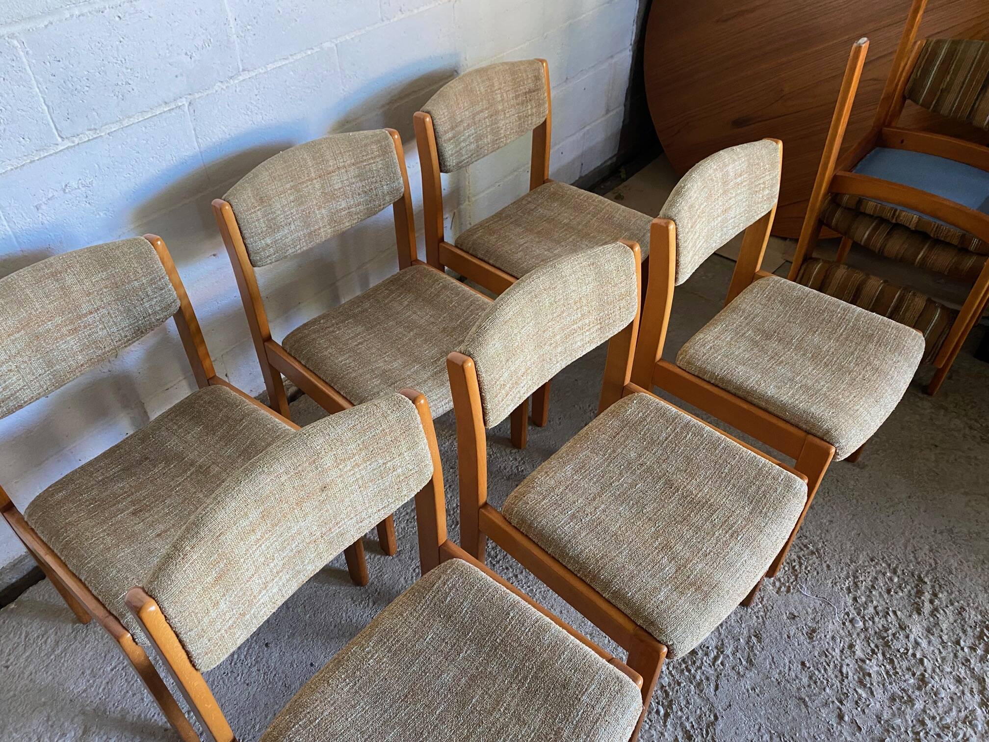 Set of 6 vintage Scandinavian chairs in wood and wool fabric an60