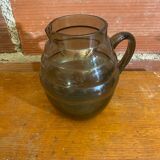 Antique Art Deco Pitcher Smoked Molded Glass Vintage Kitchen #C604