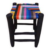 Moroccan stool in wood and multicolored nylon