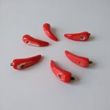Set of 6 ceramic red pepper knife holders