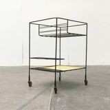 Minimalist perforated metal serving trolley in mid-century style, 1960s.