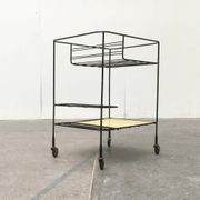 Minimalist perforated metal serving trolley in mid-century style, 1960s.