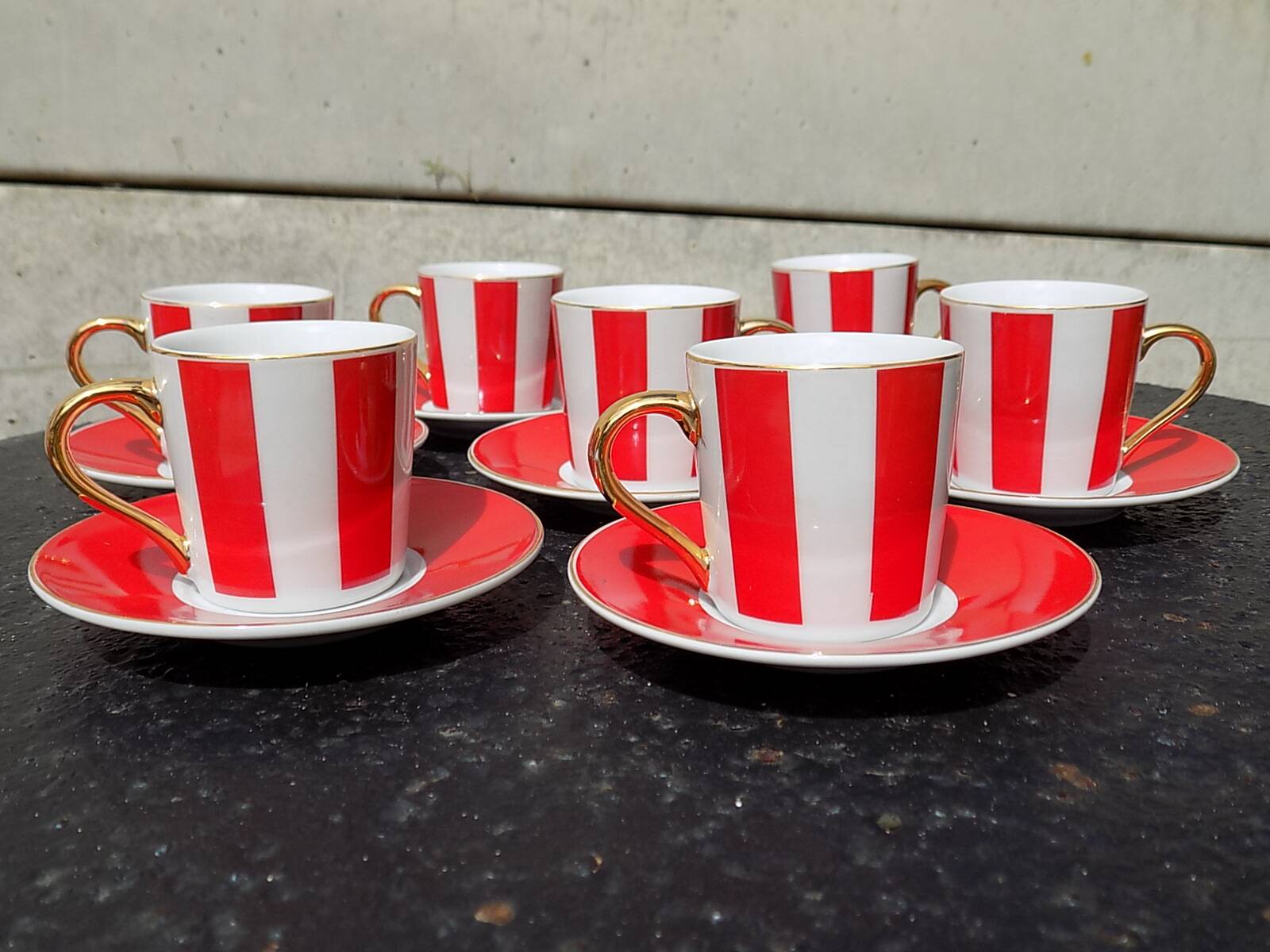 Striped cups and saucers